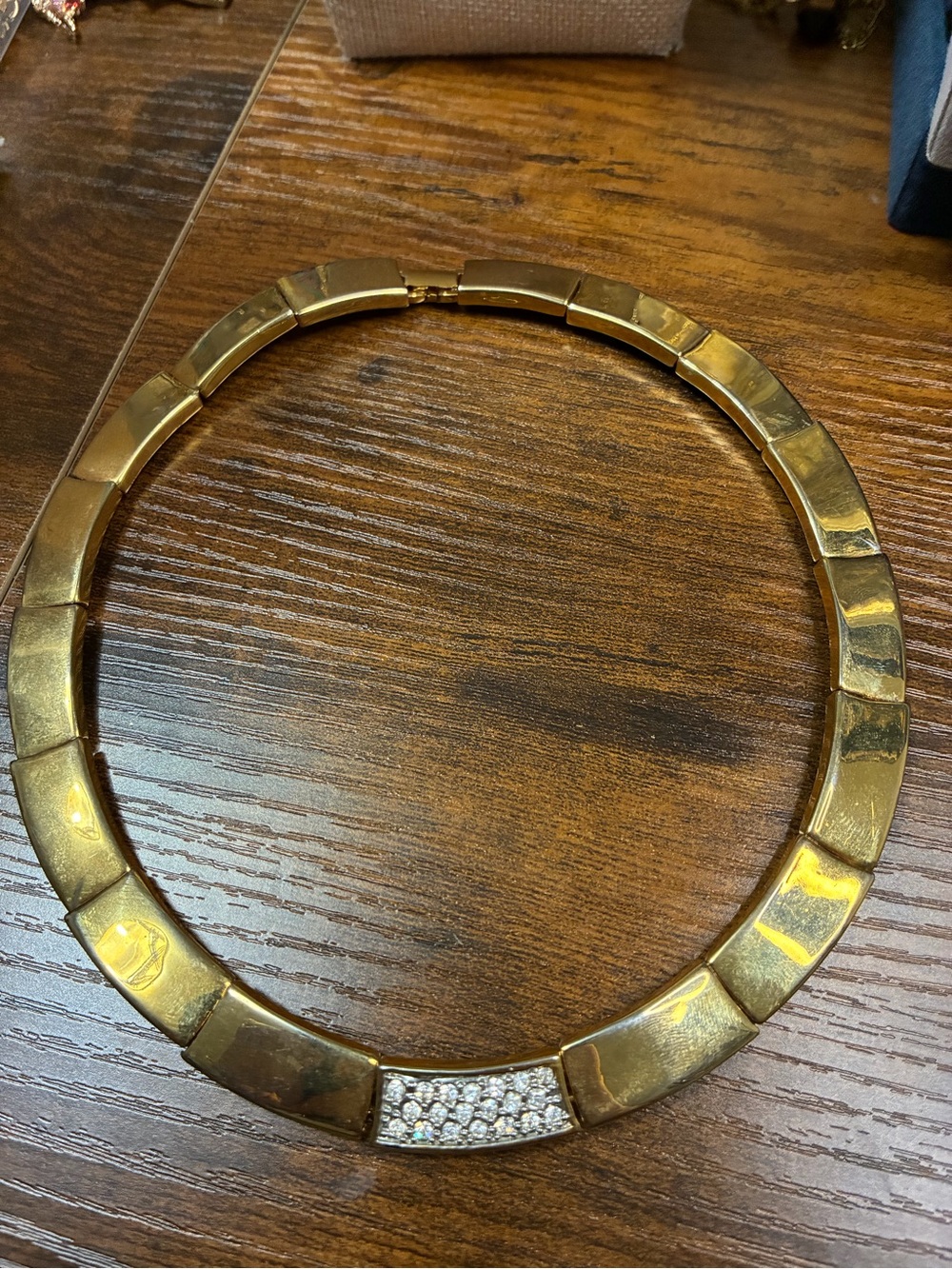 Vintage Gold Tone Pave Accent Collar Necklace